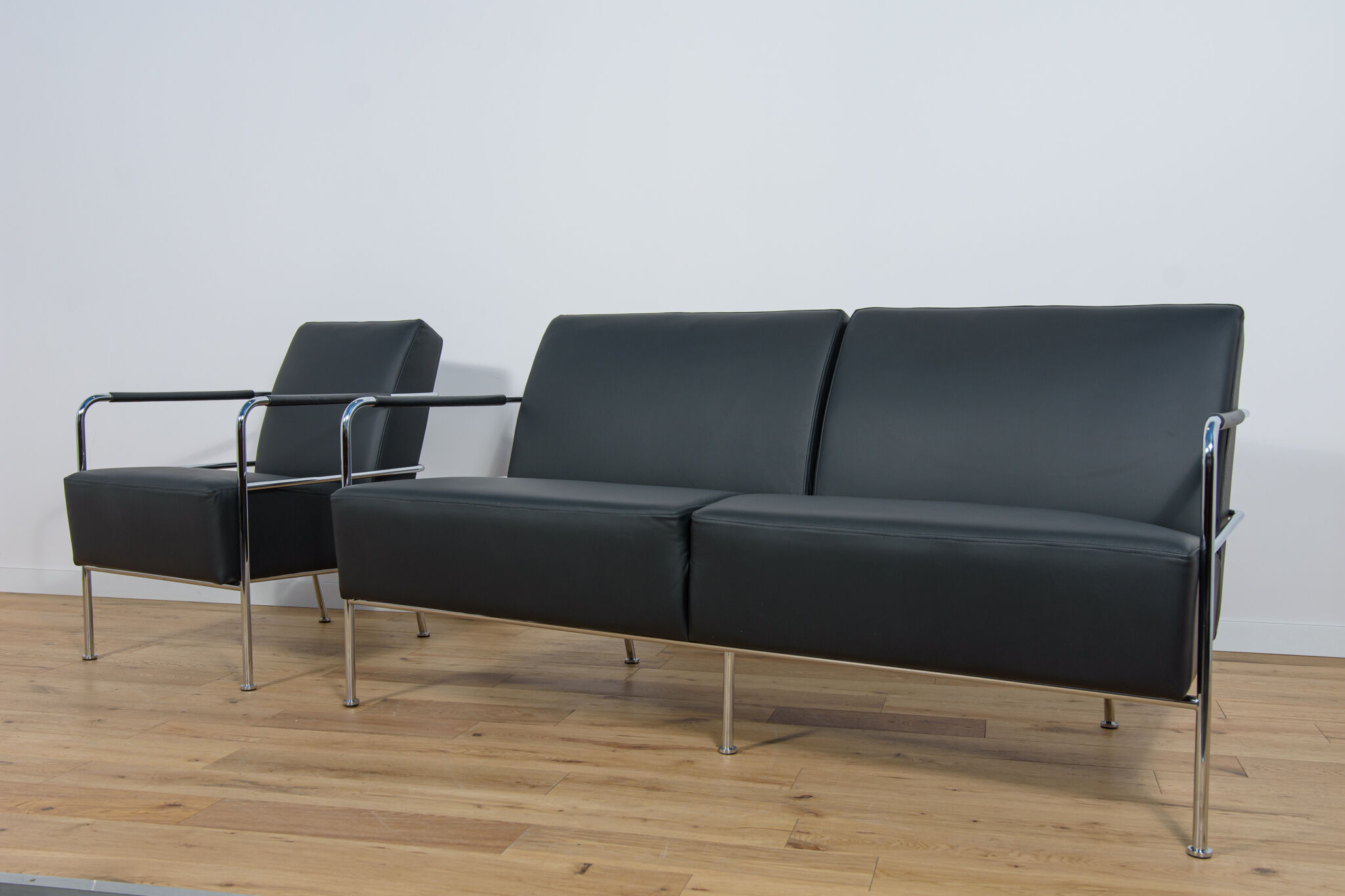 Swedish Leather Sofa and Armchair by Gunilla Allard for Lammhults, 1990s, Set of 2