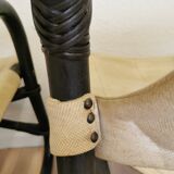 2 Vintage Espri Safari Lounge Armchairs / Rare Mid-century Black Bamboo and Beige Fabric Easy C