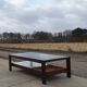 Vintage 1970s coffee table 137 cm wenge smoked glass  wicker basket