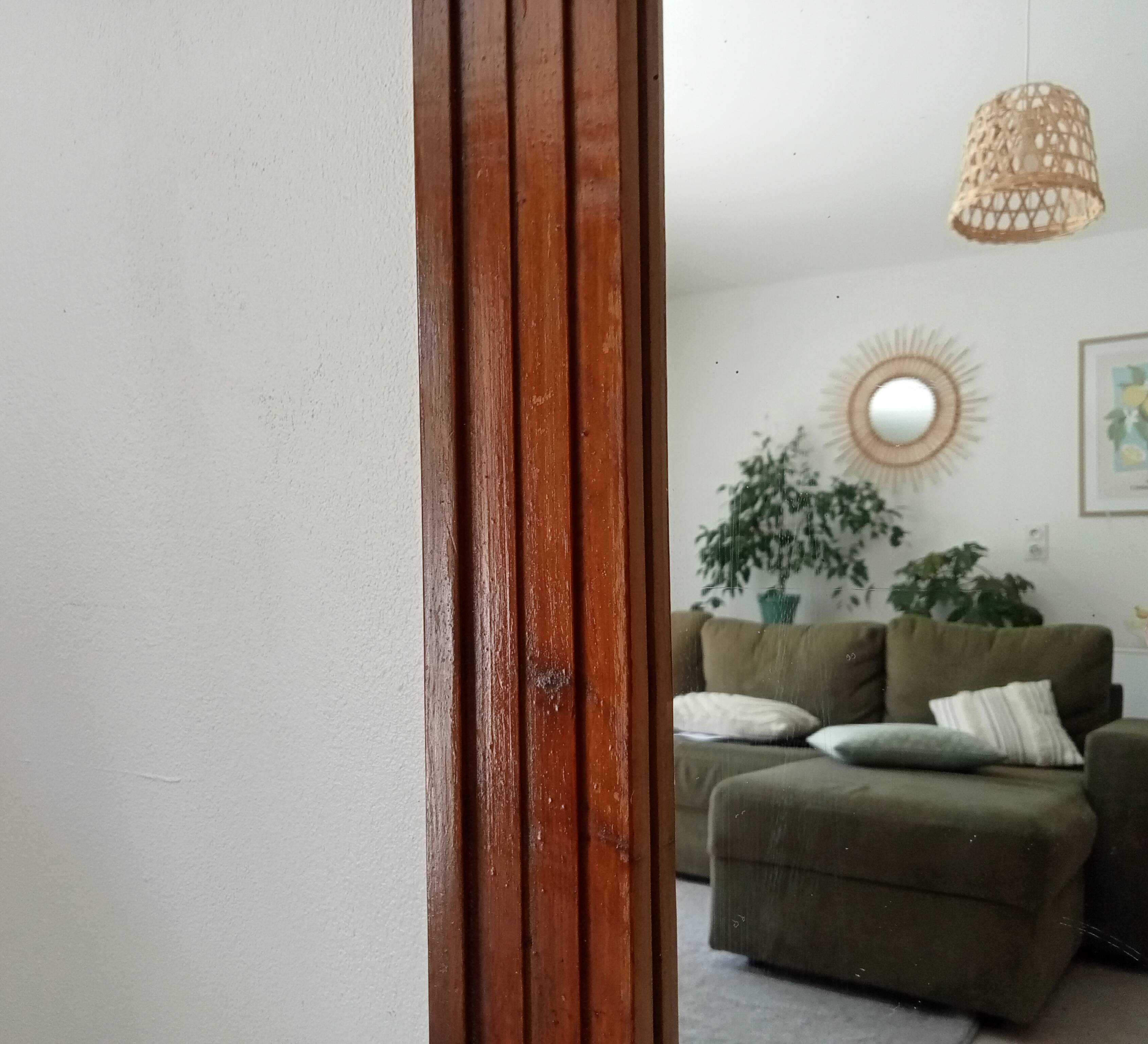 Vintage Art Deco wooden mirror from the 1950s.