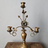 Antique candle holder old brass sunflower baroque countryside three branches