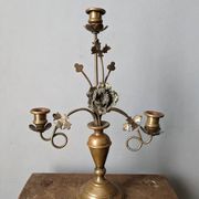 Antique candle holder old brass sunflower baroque countryside three branches