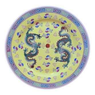 Chinese decorative plate yellow porcelain dragons decoration