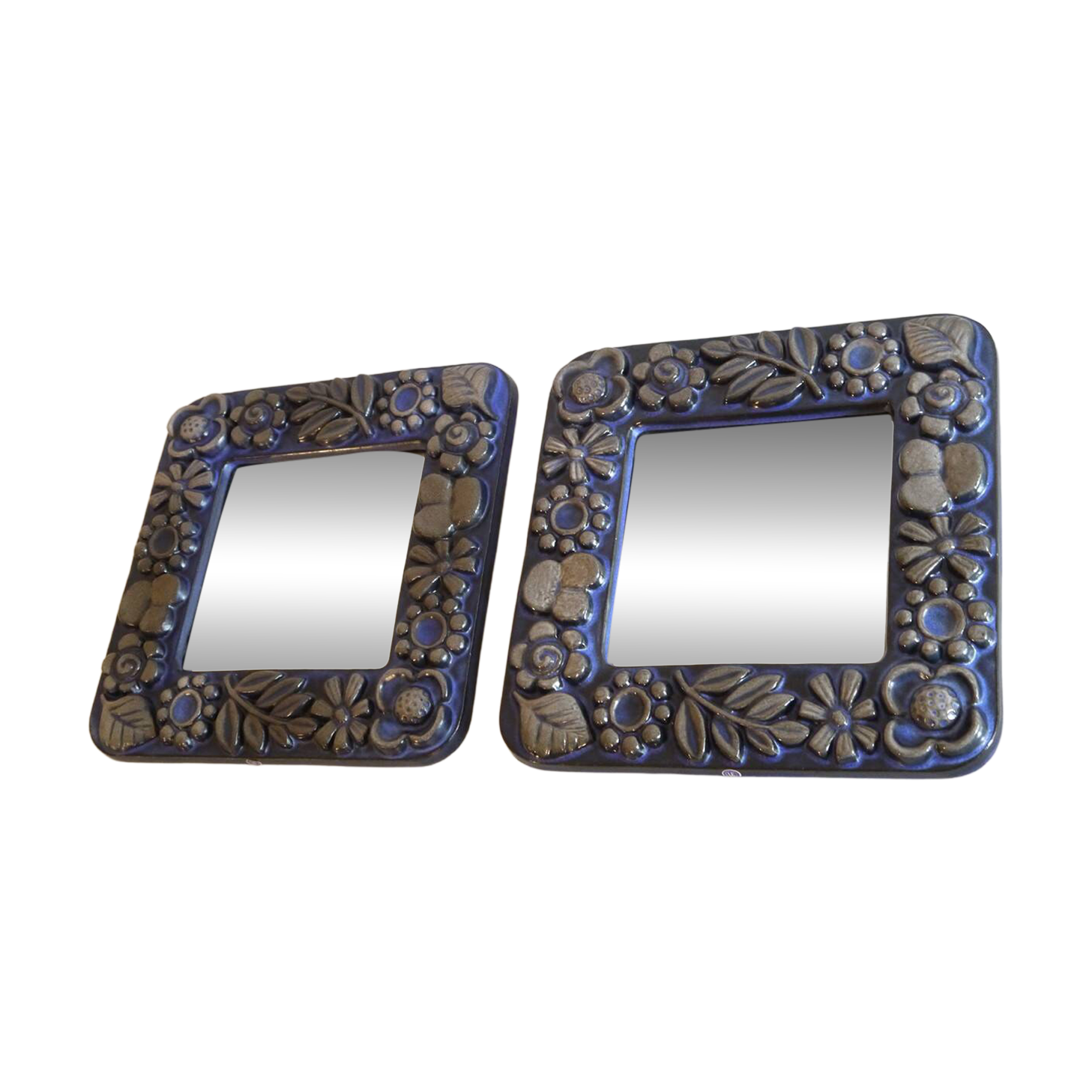 Pair of Scandinavian mirrors in ceramic by Berit Ternell.