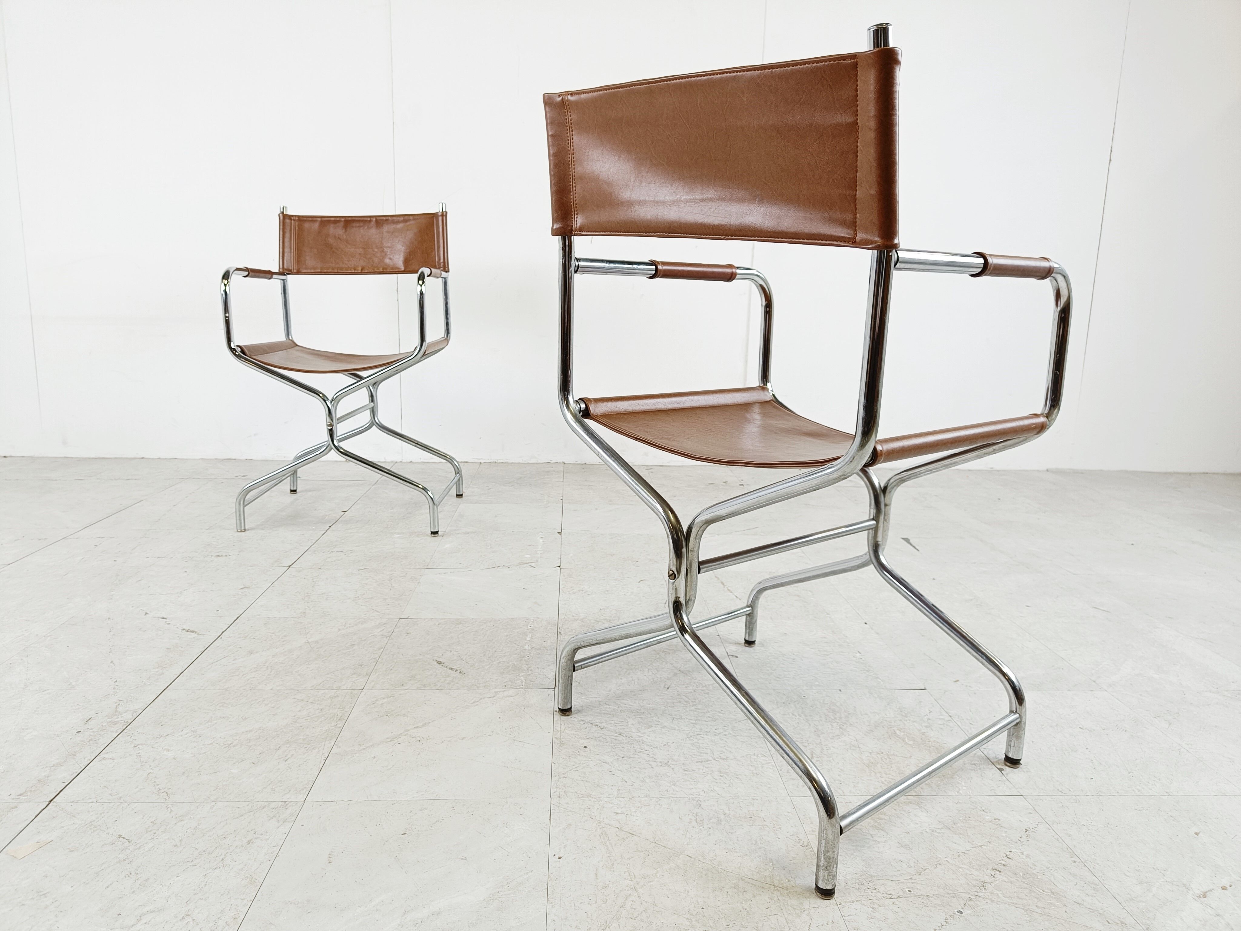 Vintage leather folding chairs set of 2, 1970s