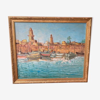 Boats in port signed E.Saadoun 1925-1997