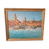 Boats in port signed E.Saadoun 1925-1997