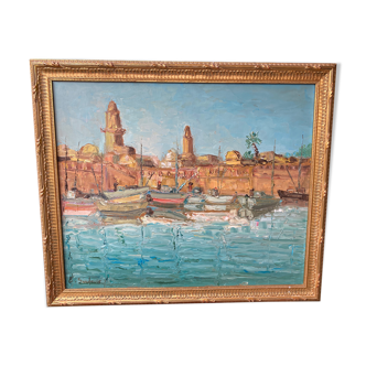 Boats in port signed E.Saadoun 1925-1997