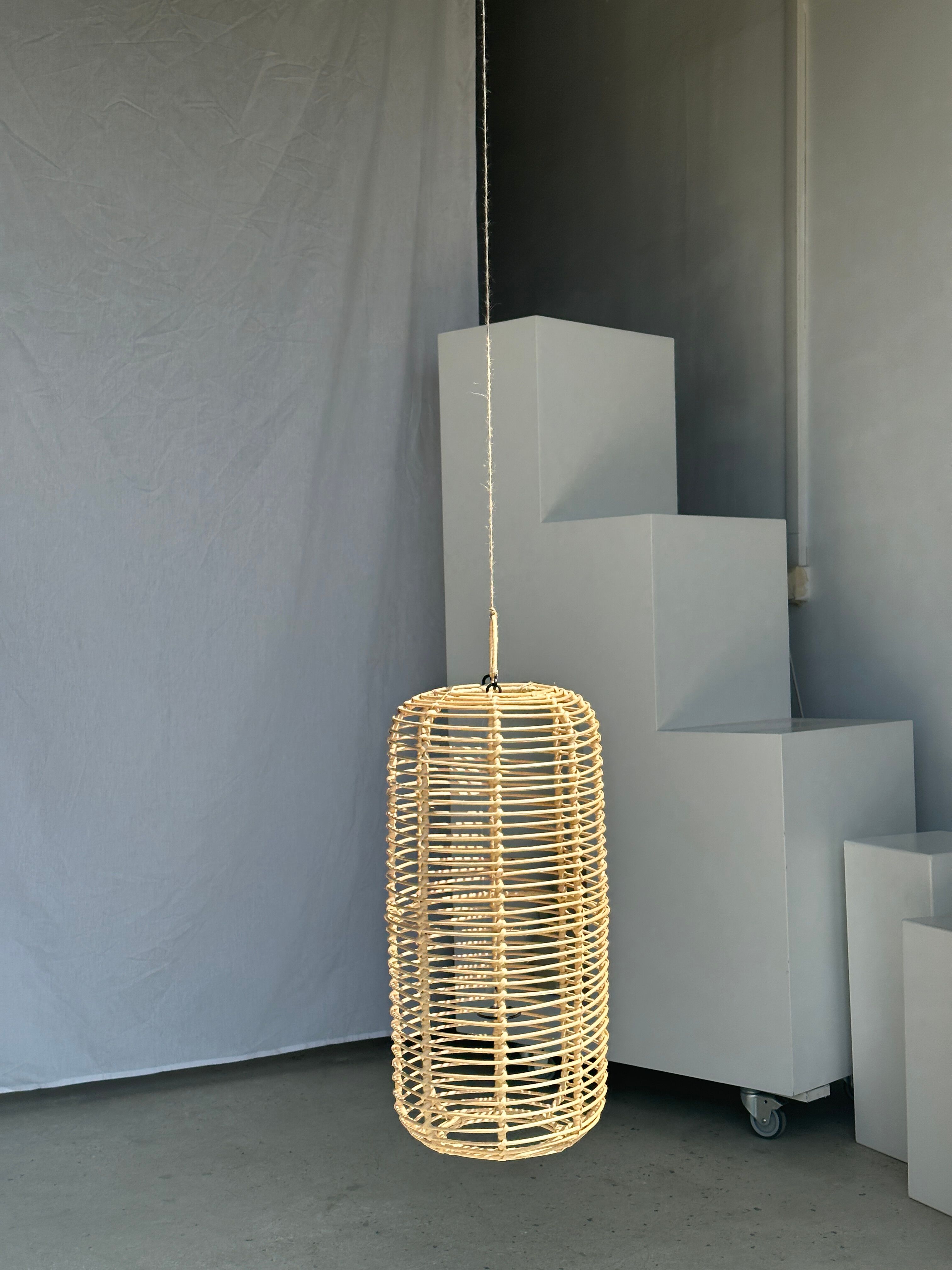 Large lantern-shaped rattan pendant lamp H50 D24