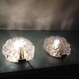 Pair of ice glass and brass wall lights by Limburg / vintage 60s-70s
