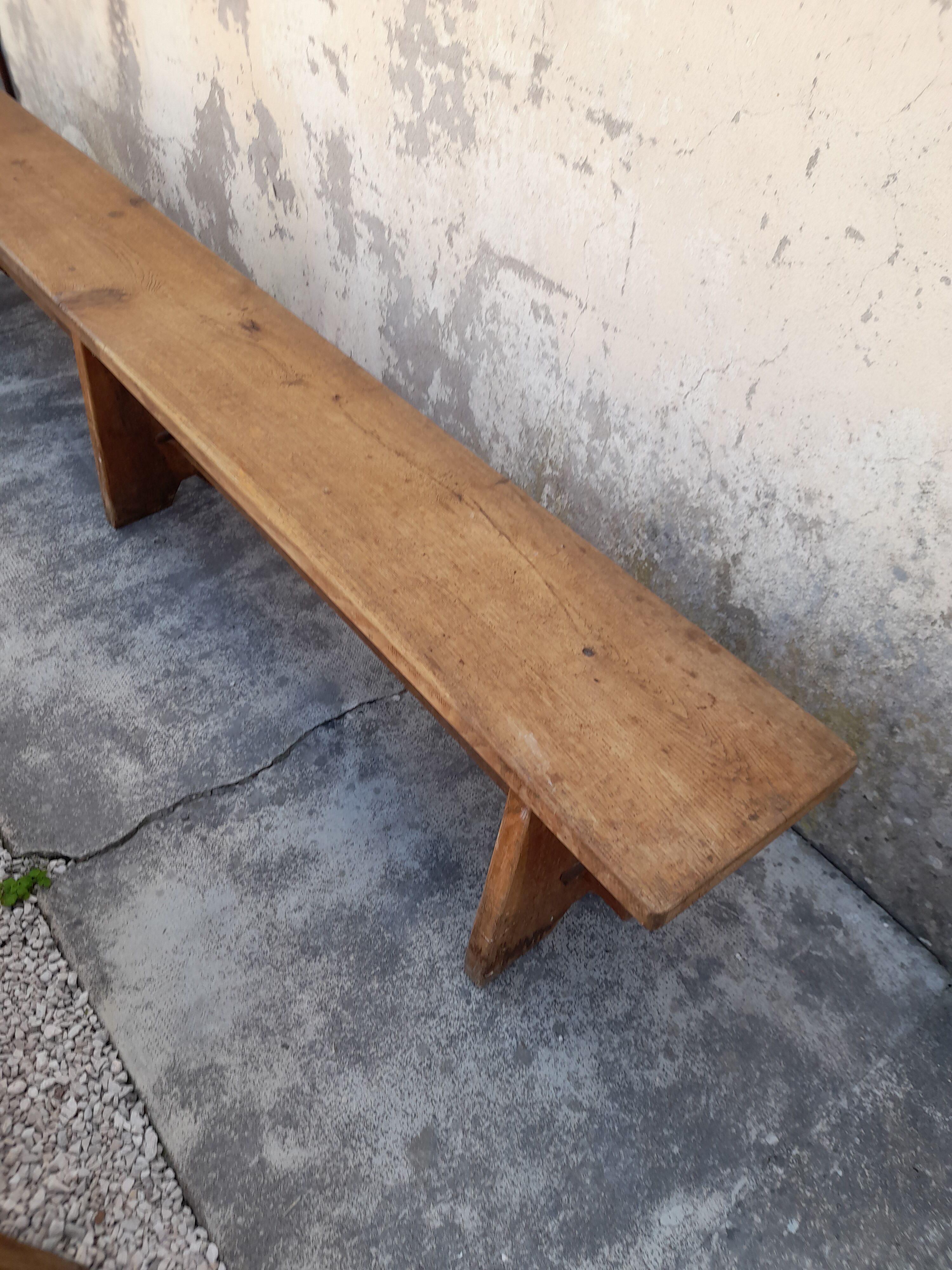 Pair of oak old farm benches 2m71