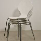 Set of 4 living room chairs in curved wood veneer and chrome base from the 70s.