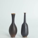 Small Mid-Century Scandinavian Modern Collectible Wenge Stoneware Vases by John Andersson, Set of 2