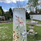 Cylindrical Art Nouveau vase with enamelled decoration of violets.