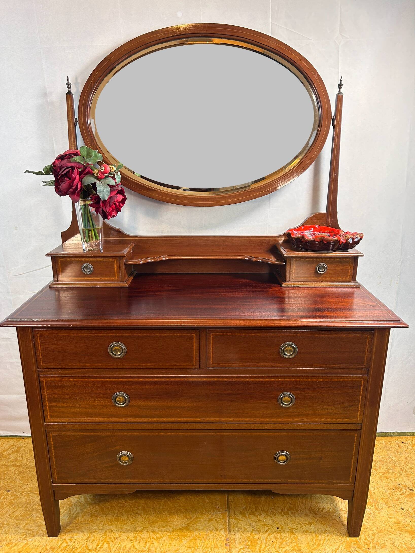 Edwardian Brocante Vintage Mahogany Dressing Table with Inlay 1900-1910