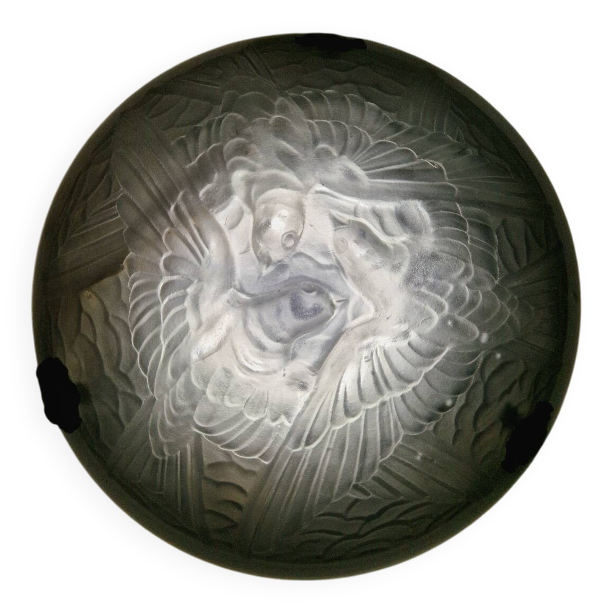 Art Deco suspension in moulded glass by Noverdy with a frosted effect.