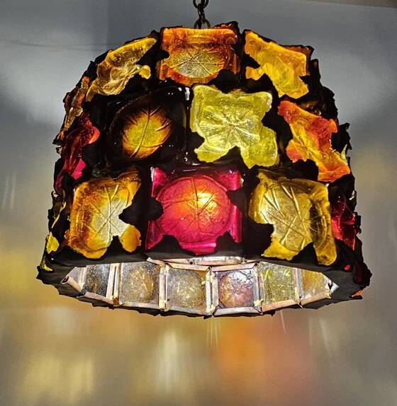 Very rare and unique set of pendant lamps, brutalist glass and metal by Felipe Delfinger for Feder, 1970s Mexico