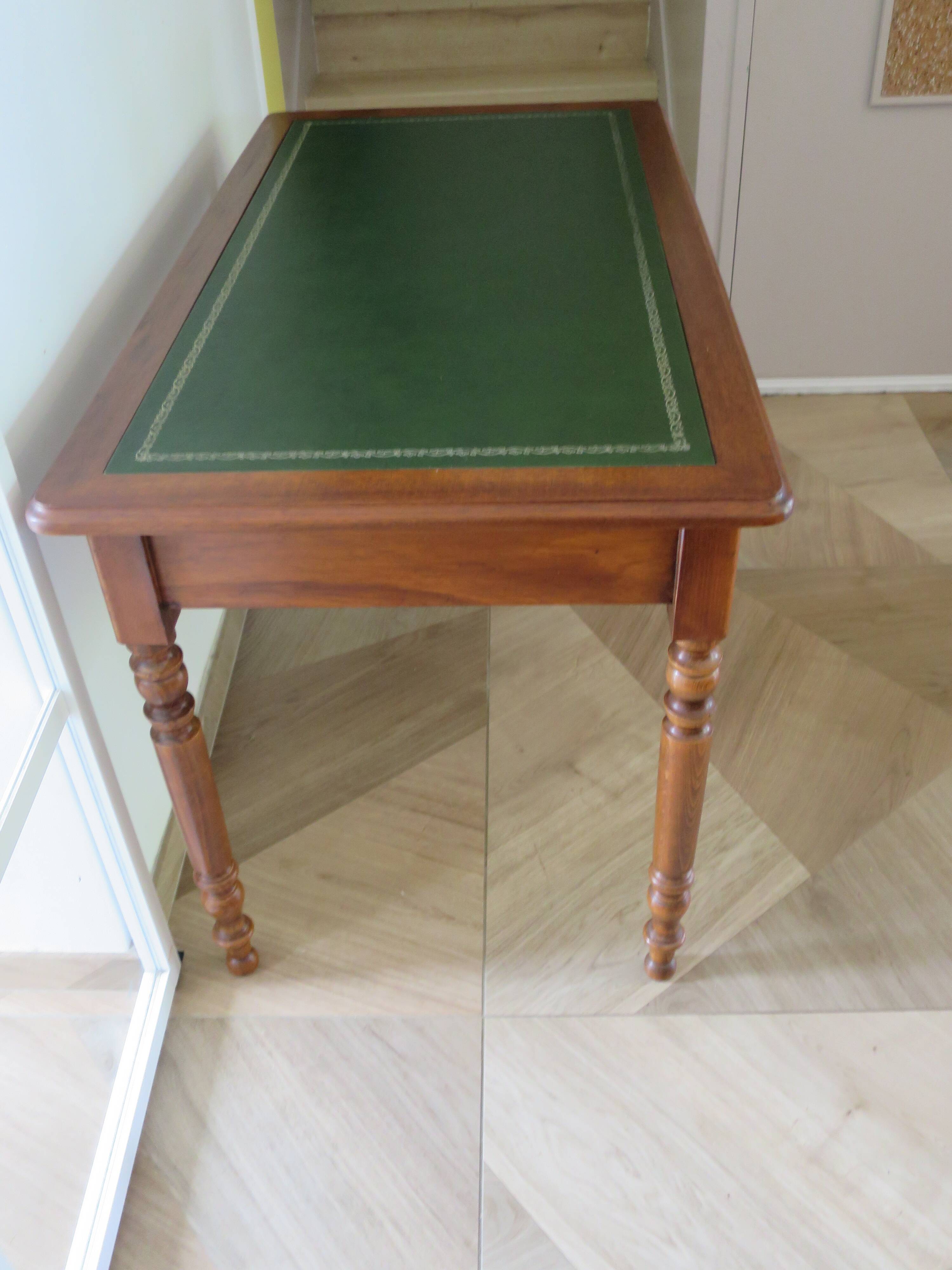 Minister's desk in Louis Philippe style – 2 drawers – cherry wood – green writing pad