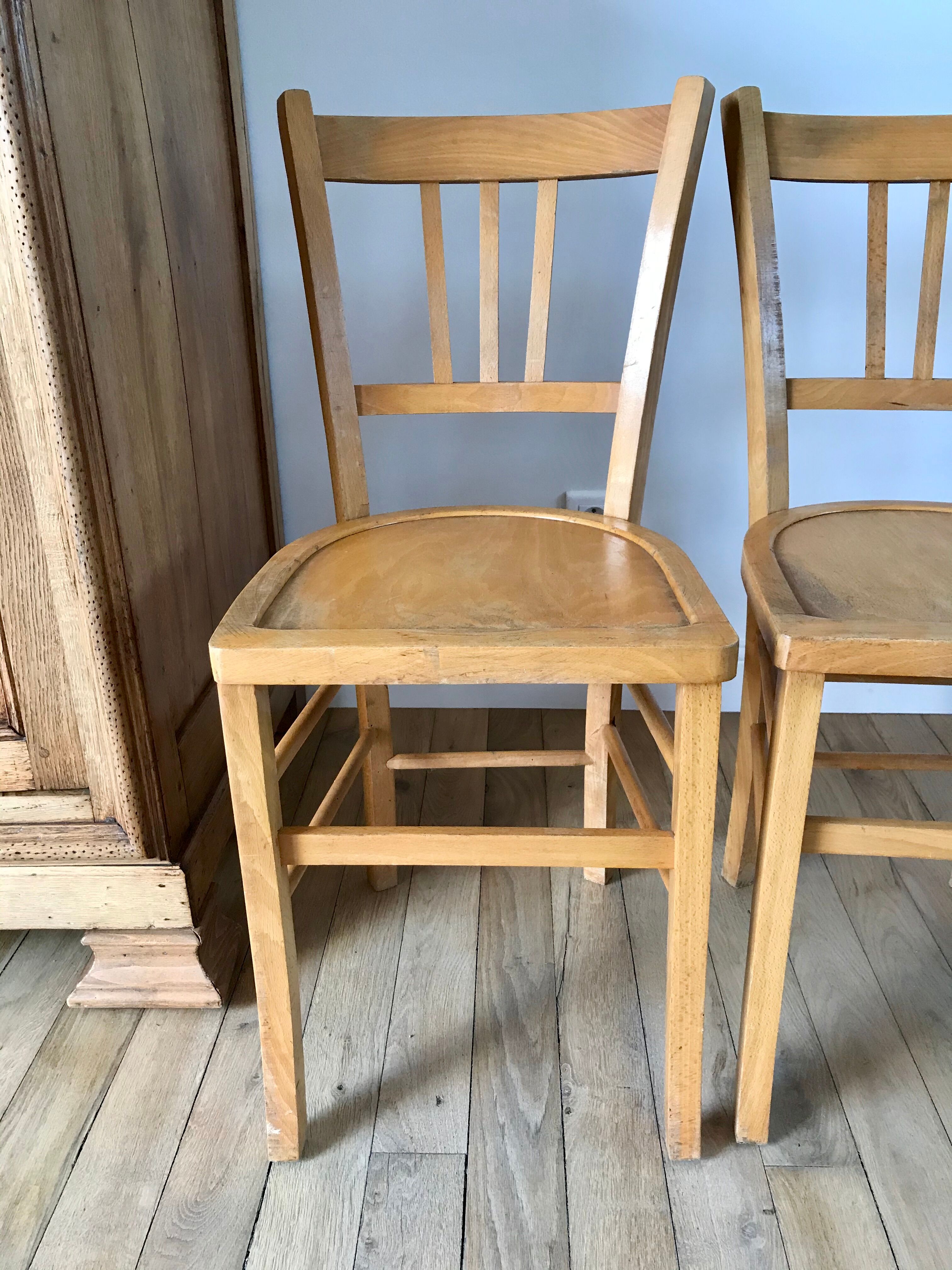 Set of 5 Luterma light blond wood bistro chairs from the 50s
