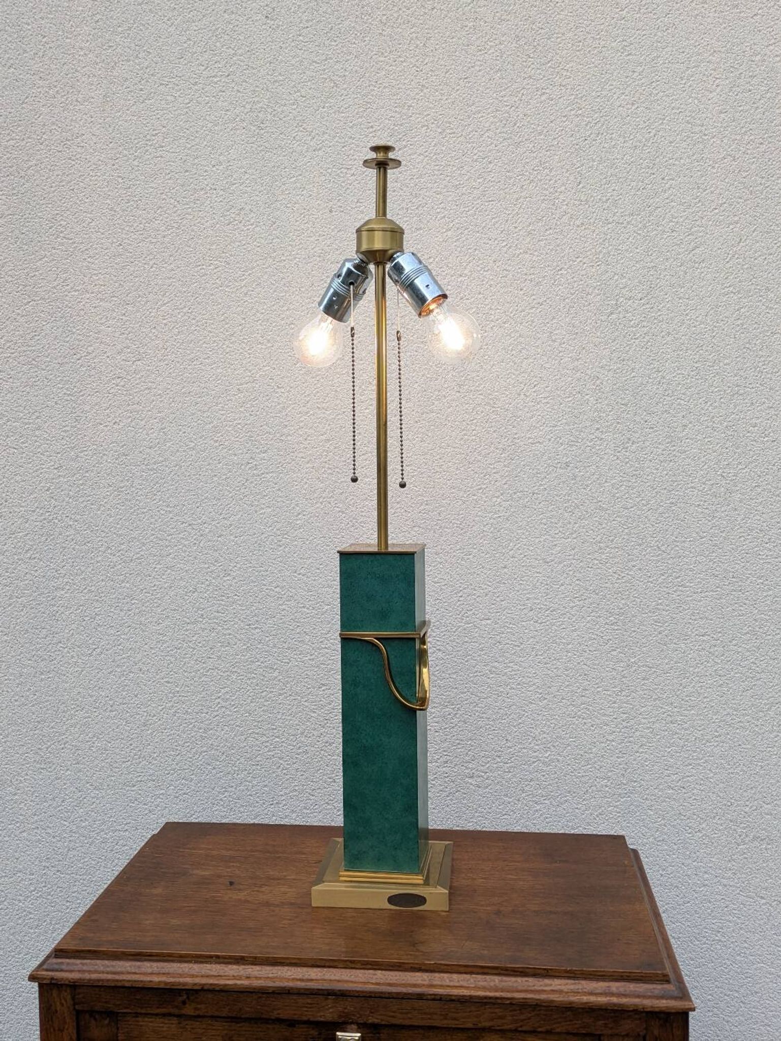 Pied de lampe vintage Jean Roche, 1980, laiton & vert