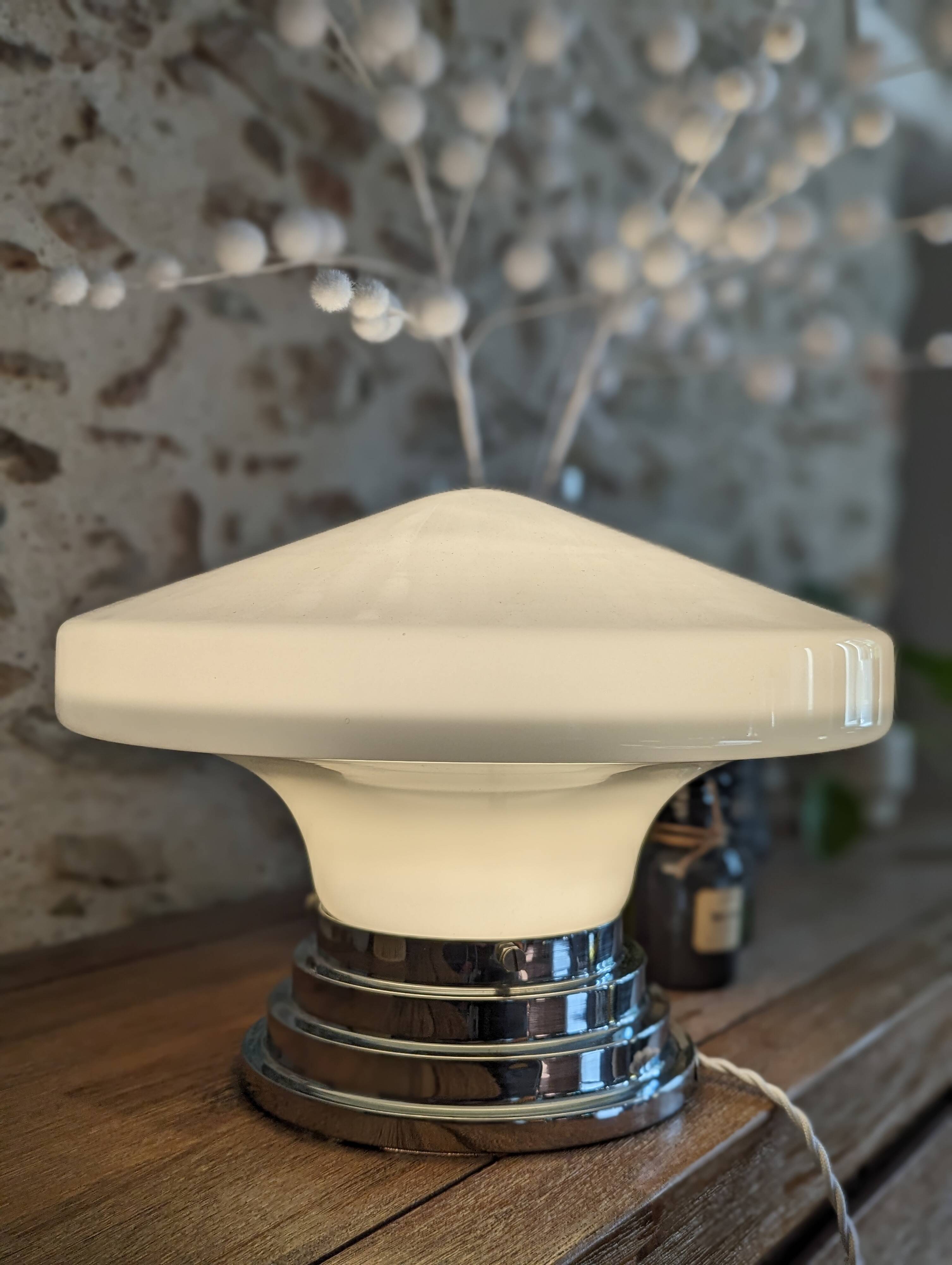 Ancien grand plafonnier skyscraper lampe à poser opaline Bahaus Art déco 1930 Ø 31 cm