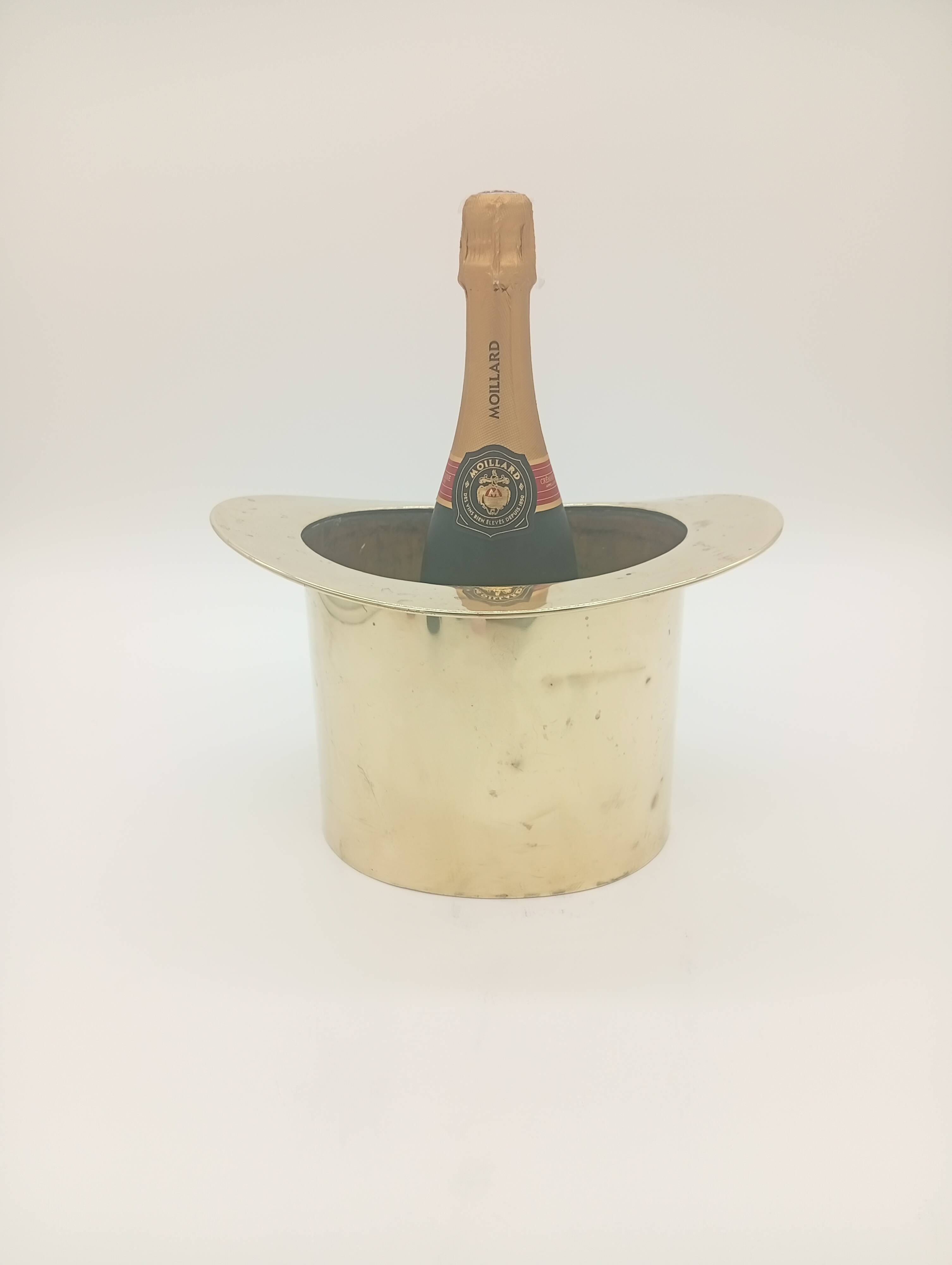 Ice Bucket Champagne Cooler Top Hat Vintage Brass