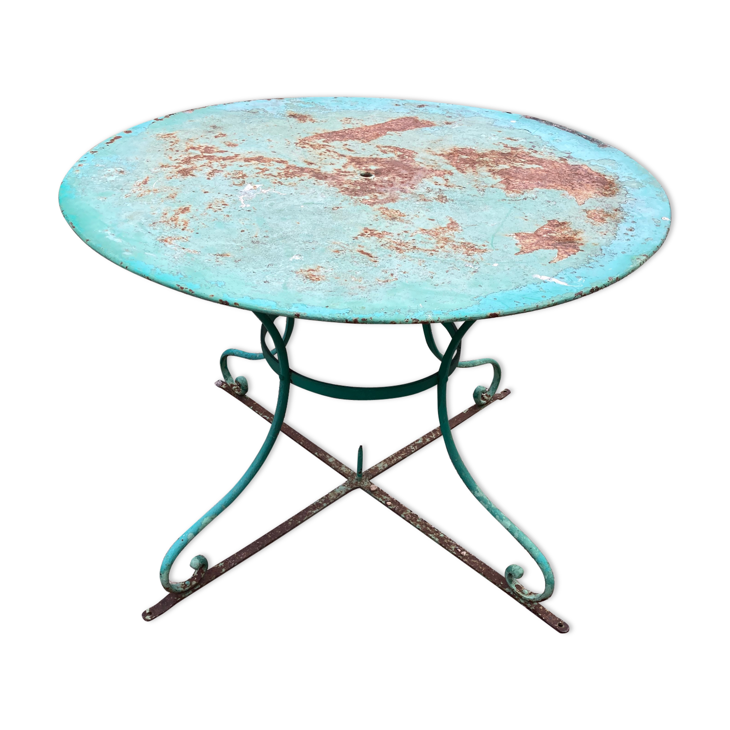 Green wrought iron garden table