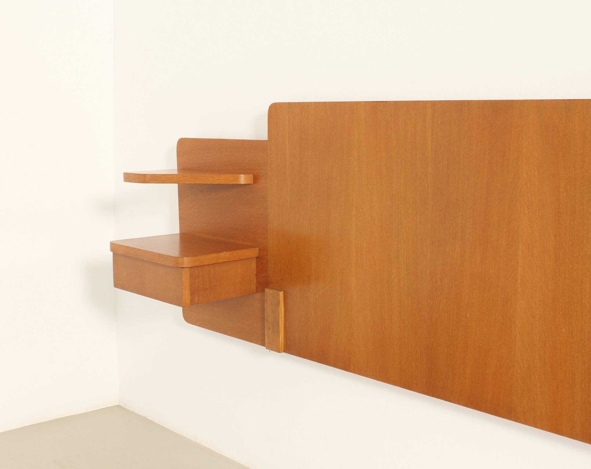 Headboard with teak bedside tables, France, 1960s