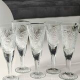Lot 5 x Small Art Deco champagne flutes. Sophisticated star/cross/deciduous patterns. Boho chic. High 15.5 cm