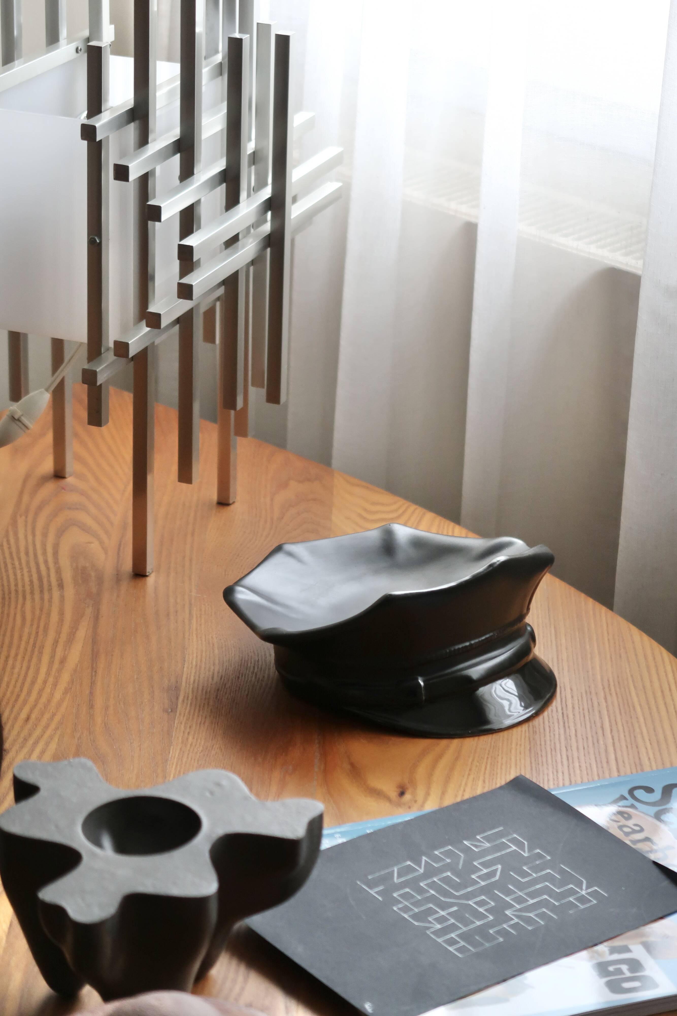 Black ceramic vide poche by Jean Claude Peiré, 1980s.