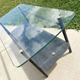Table basse à 2 plateaux , verre et métal , des années 50'
