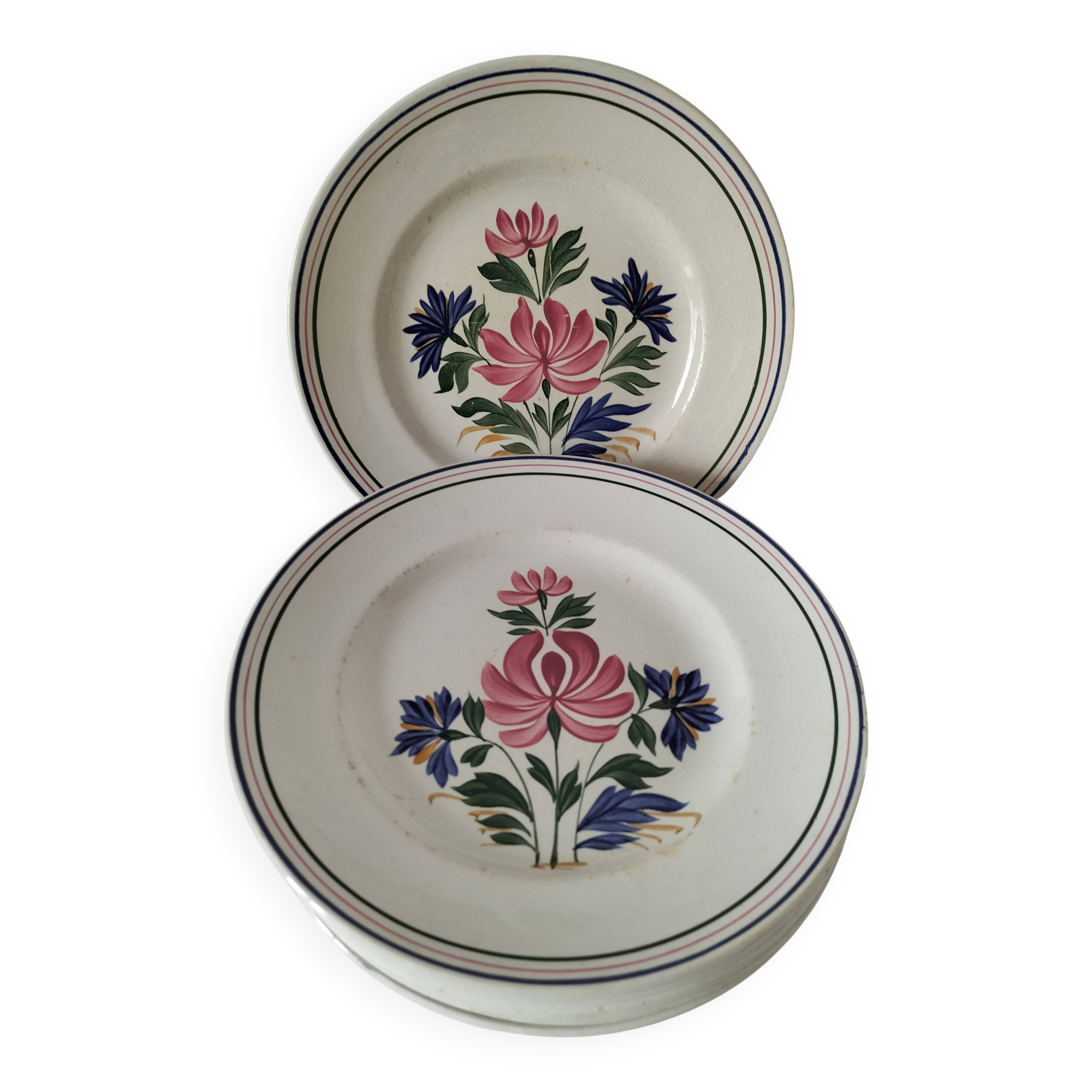 Set of 8 Saint Amand plates with stylized flower decoration 4122