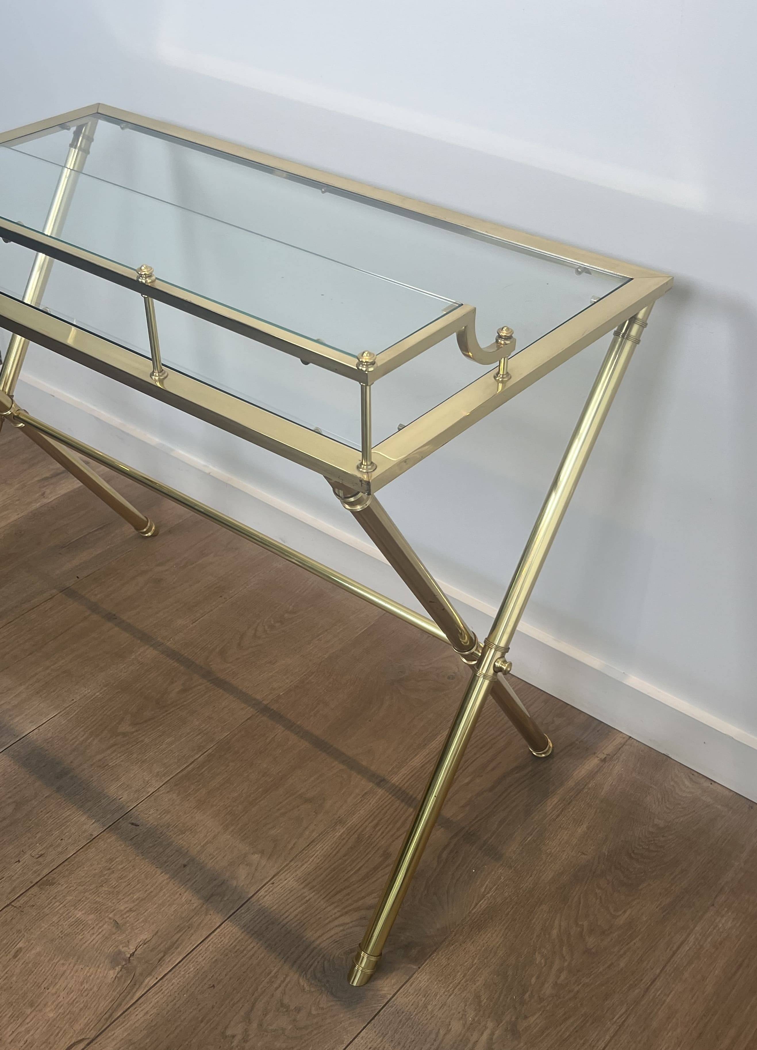 Neoclassical Gradine Desk in Brass and Glass, Attributed to the Mai