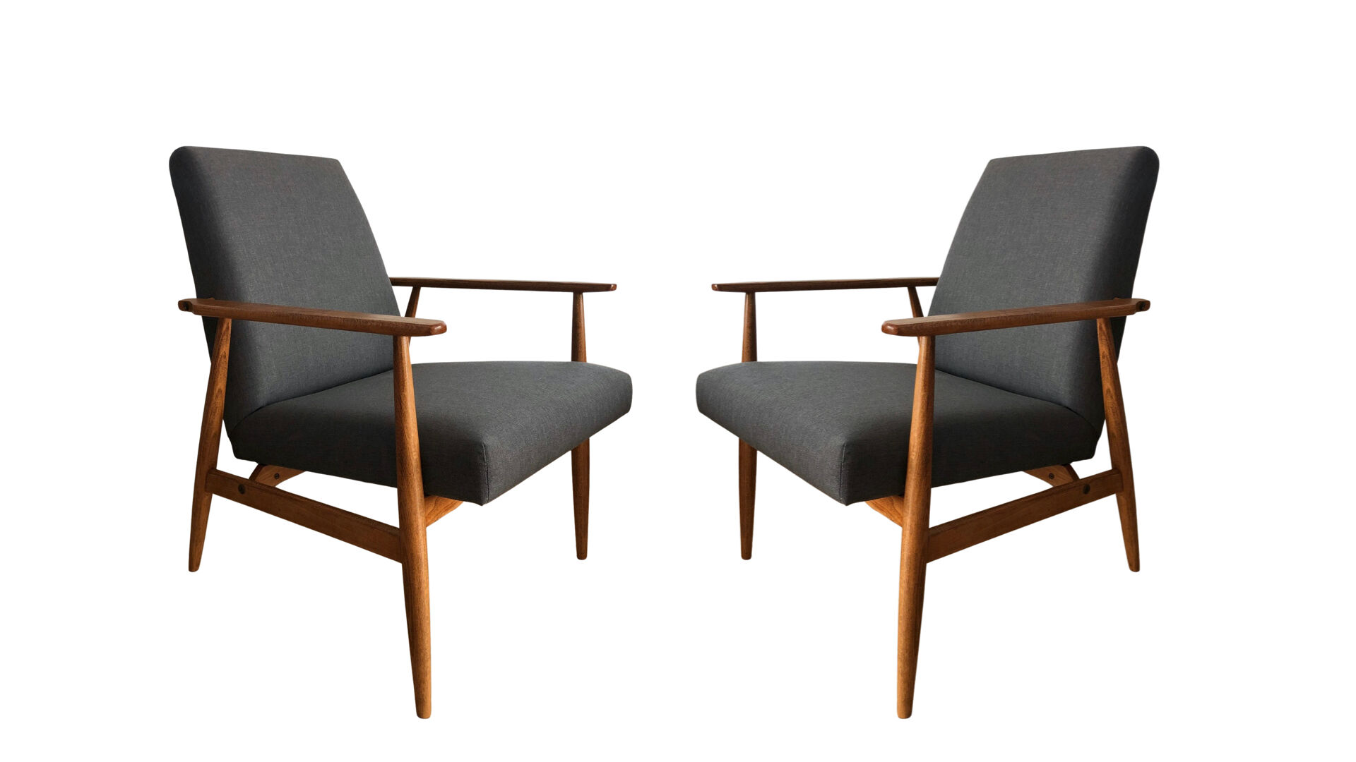 Set of two grey armchairs in kvadrat upholstery by henryk lis, europe, 1960s