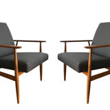 Set of two grey armchairs in kvadrat upholstery by henryk lis, europe, 1960s