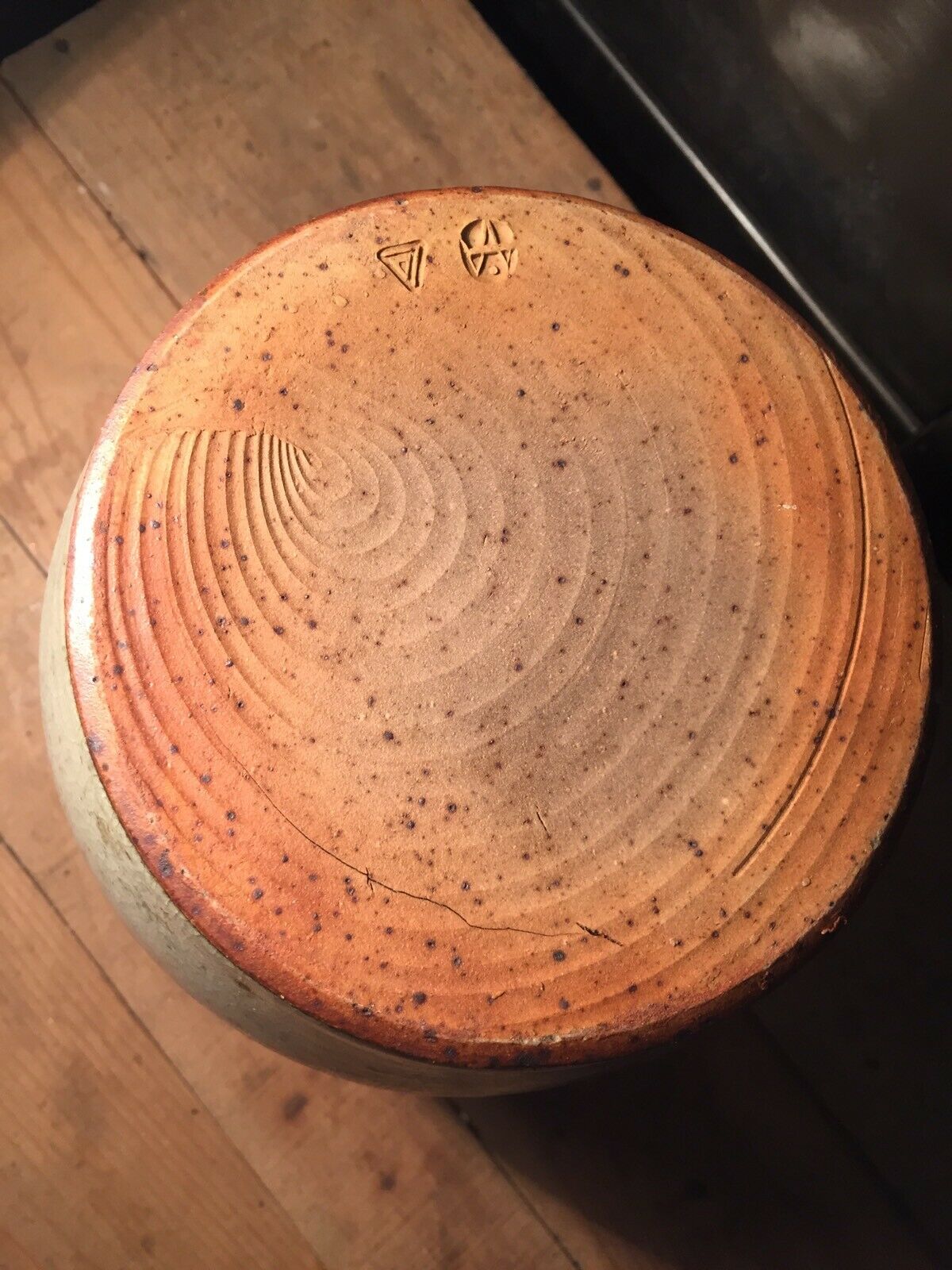 Pitcher in speckled gray enamelled sandstone signed