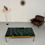 Vintage 1960s Italian design green marble and metal coffee table.