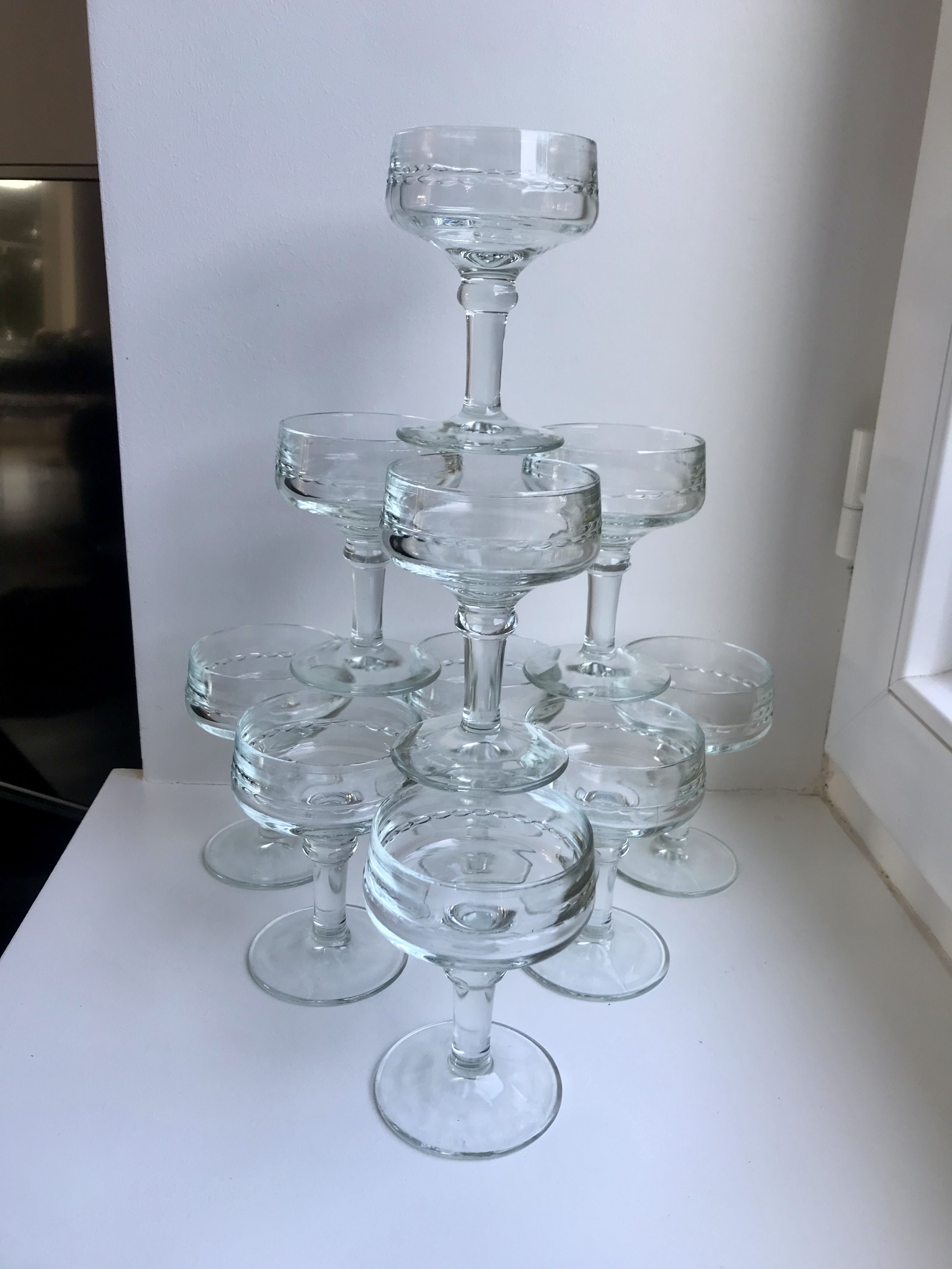 Set of 10 glasses with molded glass bar legs in 70s