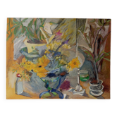 Tableau contemporain composition florale signé