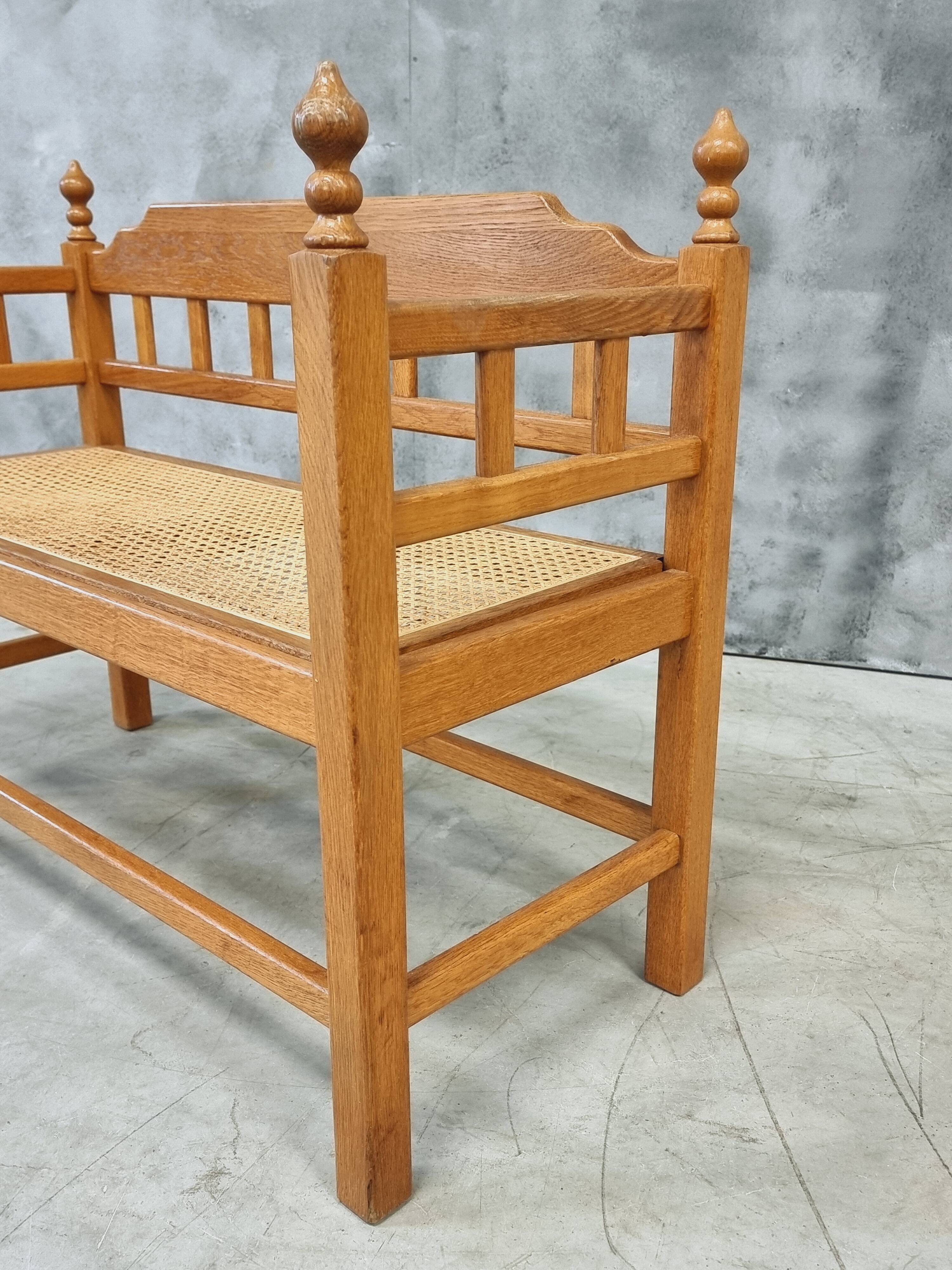 Vintage Oak Entryway Bench with Straps