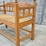 Vintage Oak Entryway Bench with Straps