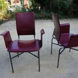Ross Littell for Matteo Grassi Armchairs Bordeaux Leather & Steel, set of 2