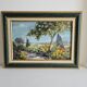 Oil painting on Isorel - Mediterranean landscape with Mimosa, signed Greuillet.