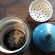 Blue enamelled coffee maker floral pattern