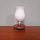 Scandinavian tripod lamp in white opaline and teak, 1960s