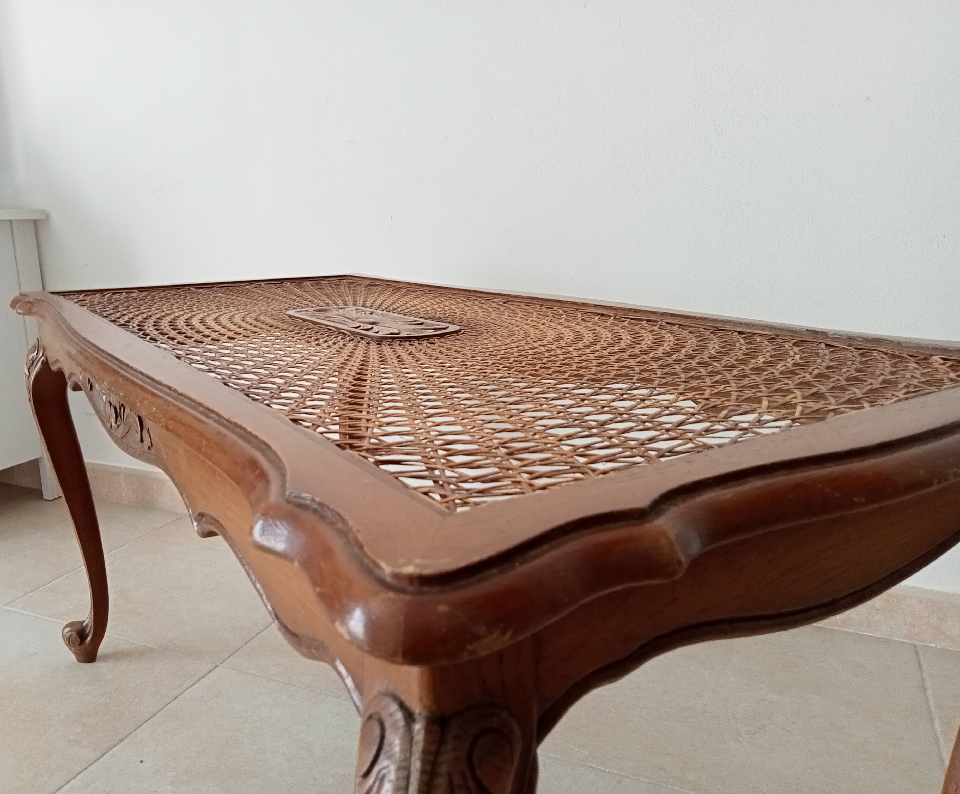 Vintage Chippendale coffee table in Louis XV style beech and rattan
