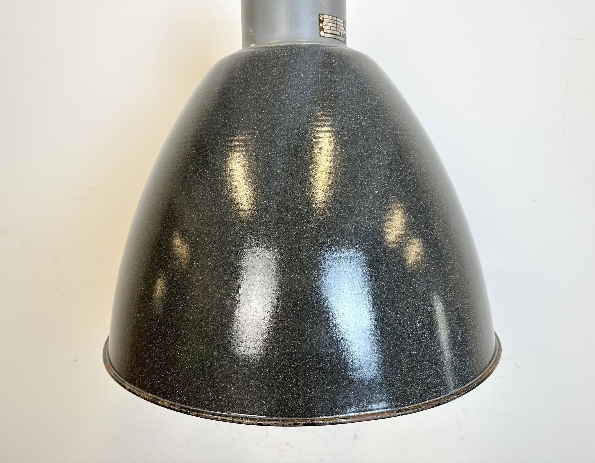 Large Dark Grey Enamel Industrial Factory Lamp from Elektrosvit, 1960s