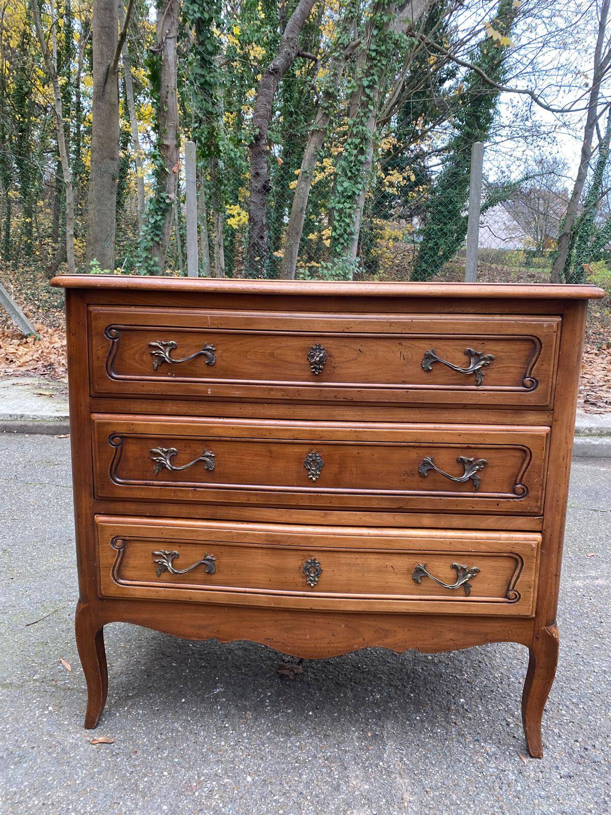 Vintage solid oak Louis XV commode from the 19th century.