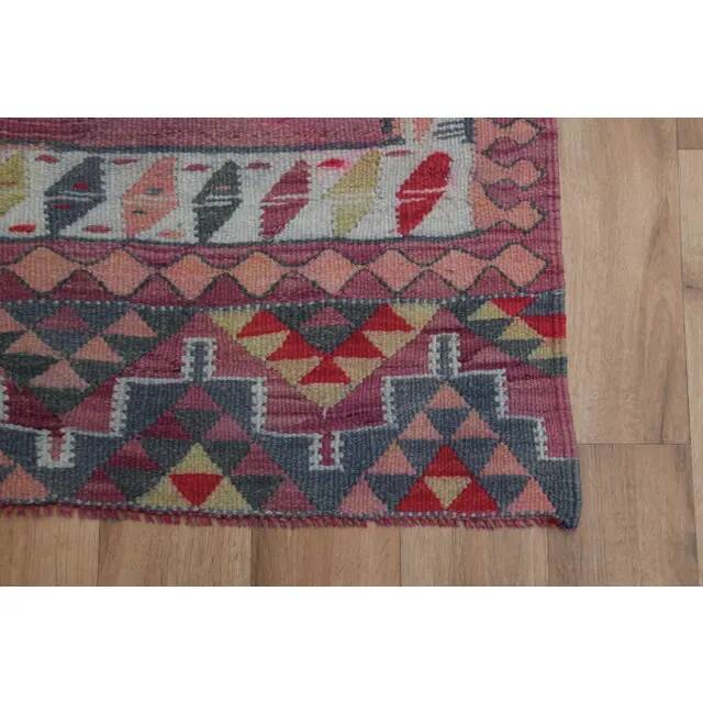 1970s Vintage Turkish Oushak Handmade Wool Cotton Pink Runner Rug 86x286