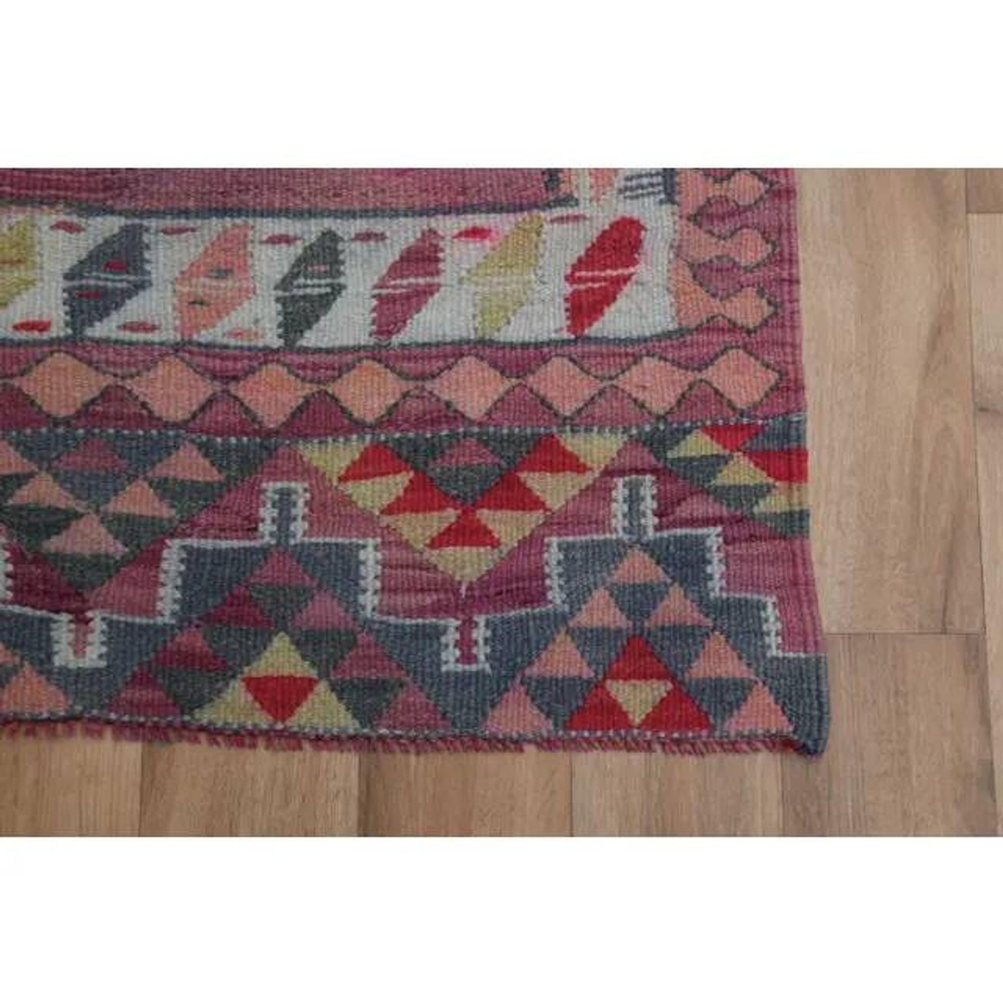 1970s Vintage Turkish Oushak Handmade Wool Cotton Pink Runner Rug 86x286